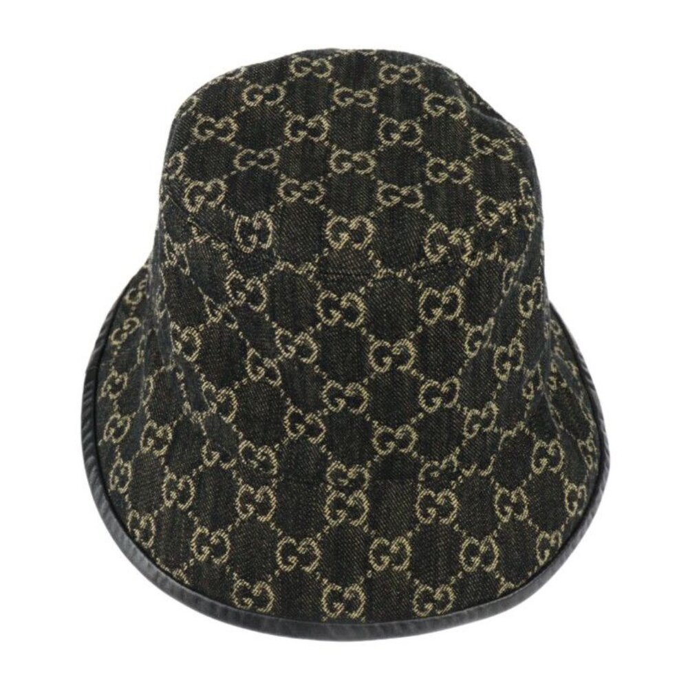 Gucci Bucket Hat GG Canvas Leather Black Beige Hat - Picture 4 of 10